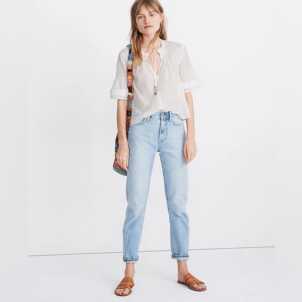 Madewell x Warm Pintuck Tie-Neck Top/White, 33882